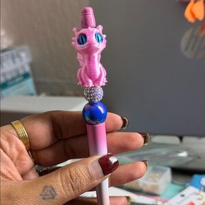 Handmade Pink Dragon Bead Top Kids Toy Pen - Cute Pink Design